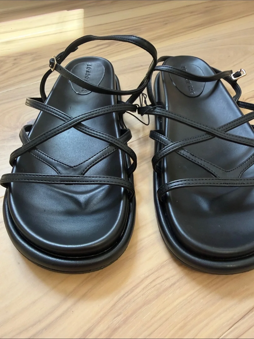Fashion Nova Morris Ankle Black Strappy Flat Sandals